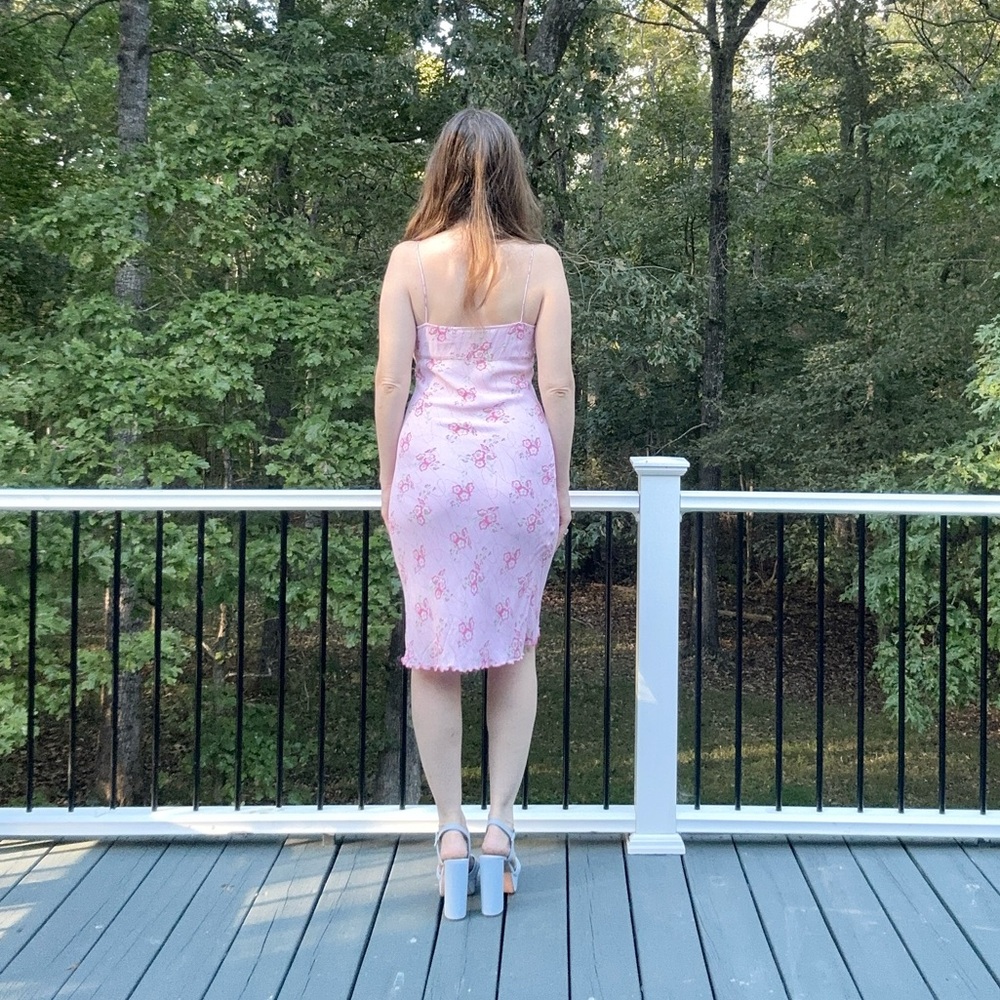 Vintage Charlotte Russe Pink Floral Y2K Dress Lettuce Hem Midi Medium - Picture 3 of 12